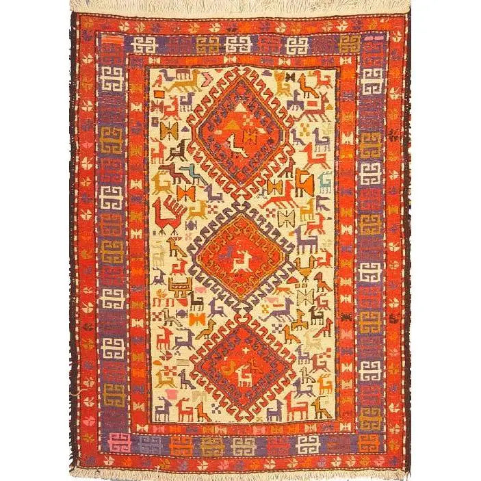 One Of The Kind Hand-Knotted Kilim Soumak 4'7" X 3'3"